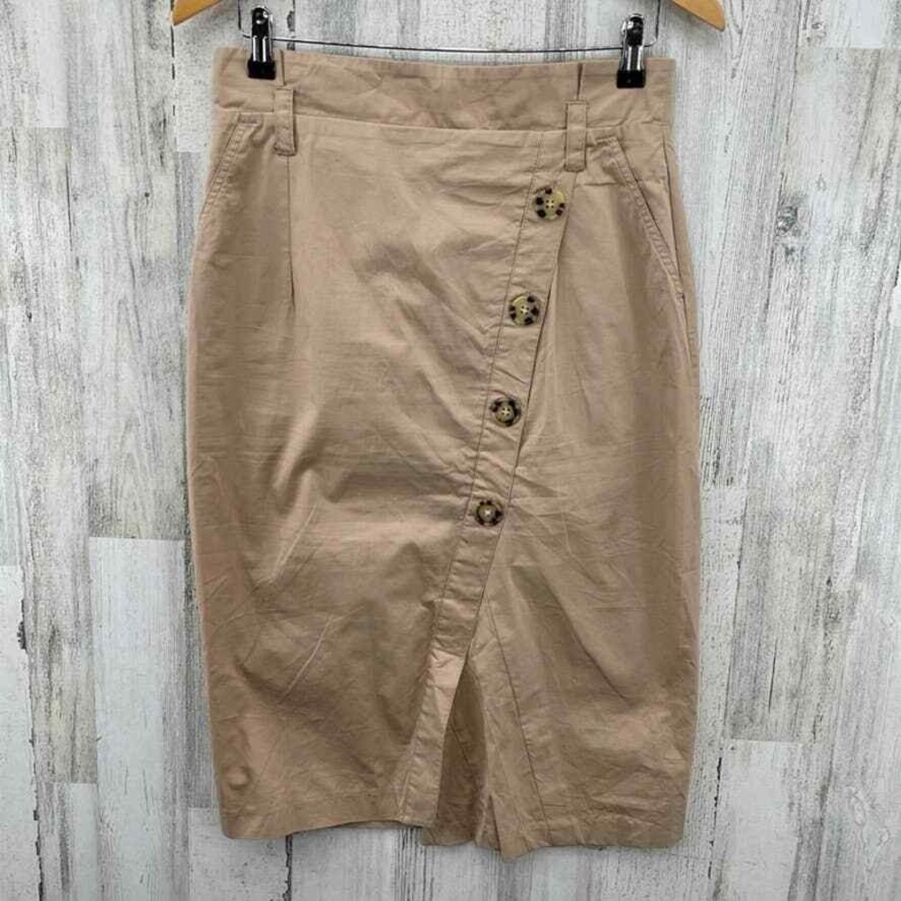 River Island Safari Skirt Womens 12 Brown Paperbag Waist Faux Button Front - Picture 2 of 9